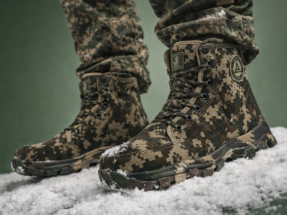 С чем носят камуфляжные зимние ботинки в городе