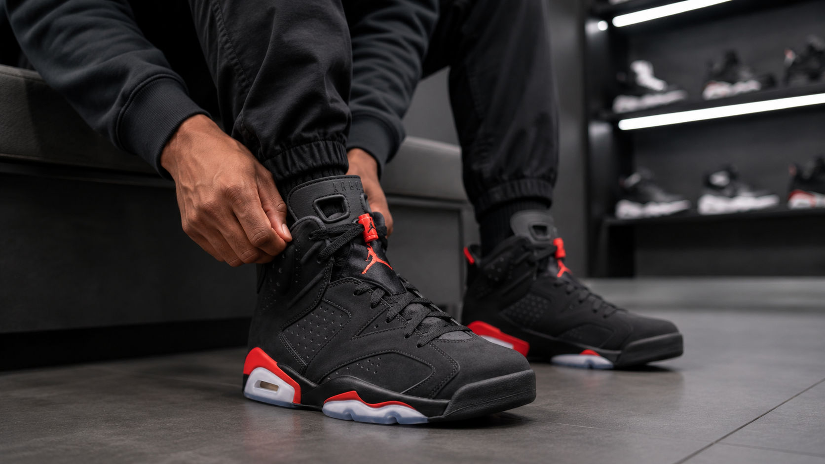 Примерка высоких кроссовок Air Jordan 6
