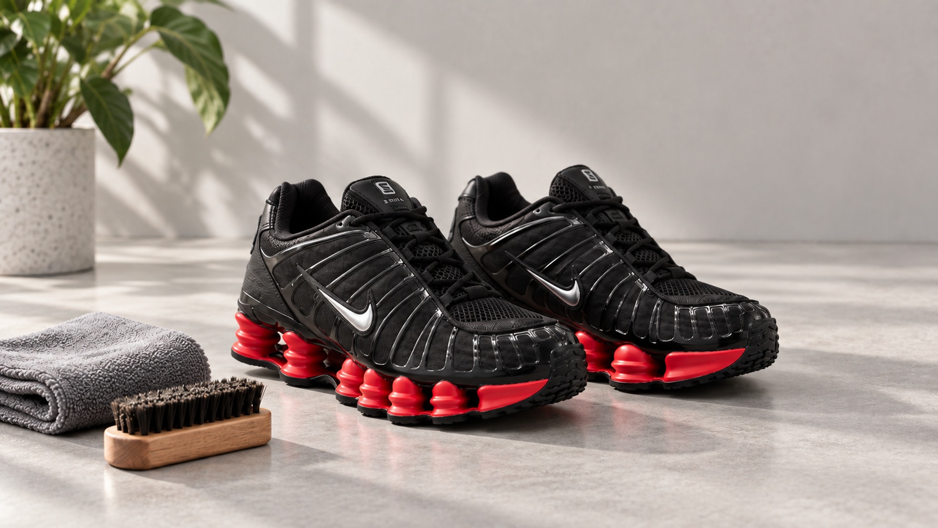 Nike Shox TL арт. 28217 рядом с базовыми средствами ухода